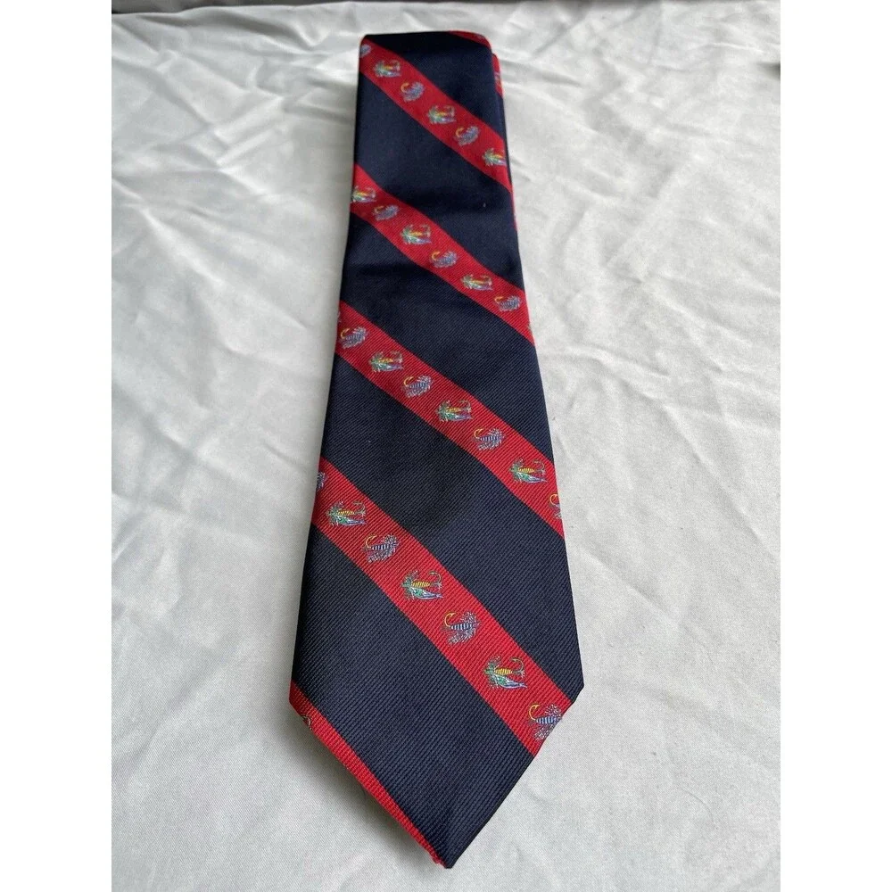 Ambercromie & Fitch Necktie Mens Fishing Lure Red Blue Stripped Pattern Silk
